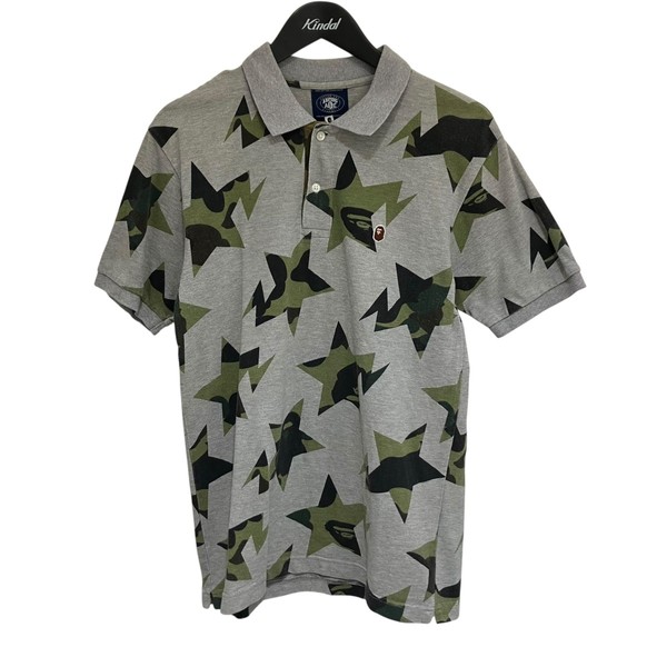 A BATHING APE ネイビー迷彩ポロシャツ M BAPE camo ポロシャツ Mサイズ グレー a bathing ape head